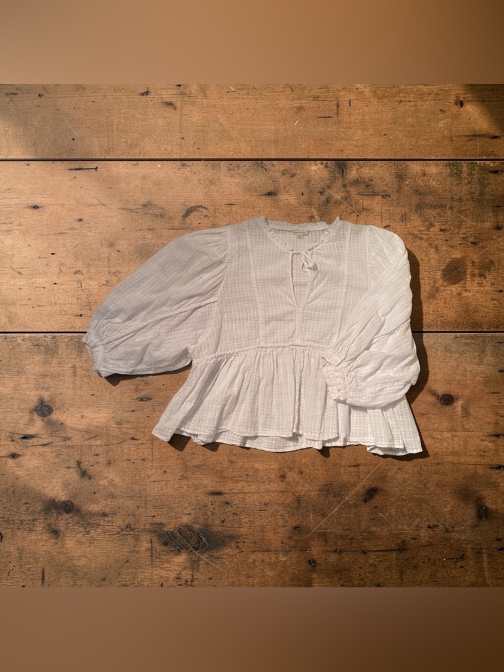American Eagle Outfitters White Peasant Tie-Neck Blouse - Picture 5 of 9